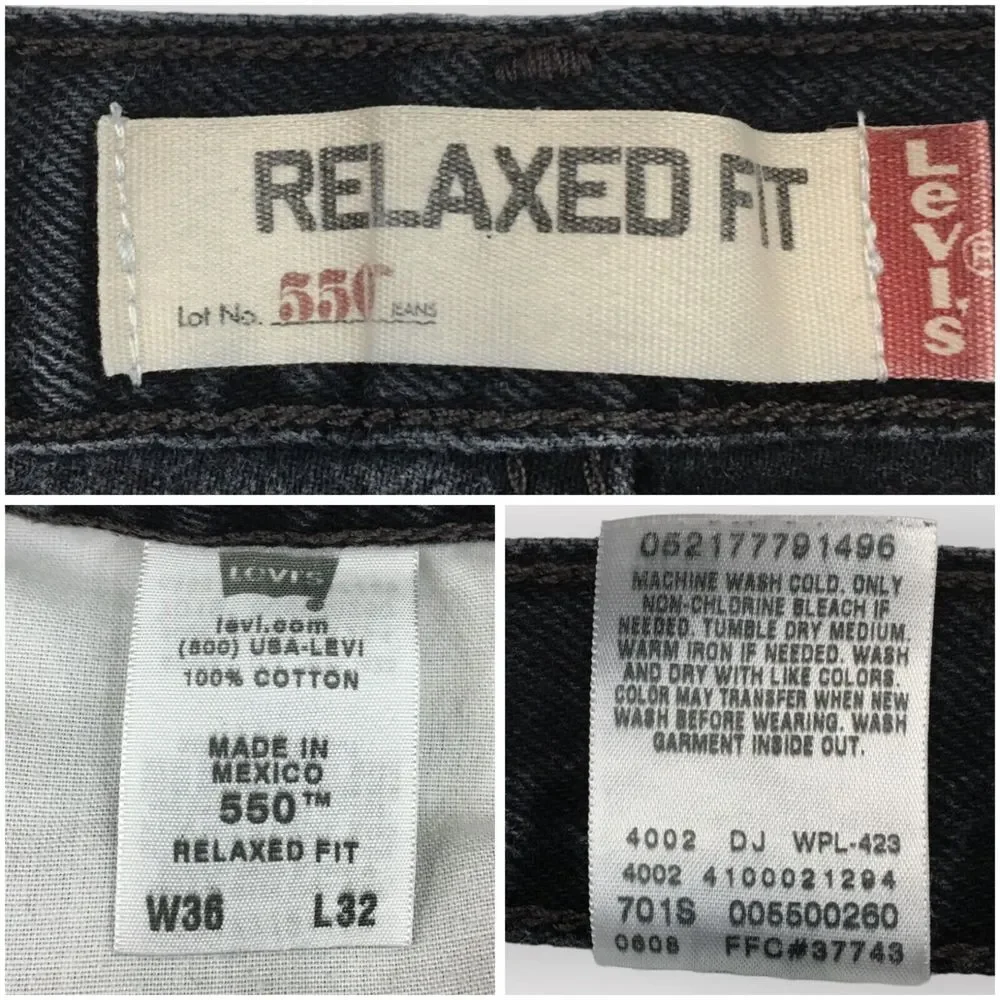 Vintage Levis 550 Mens Denim Jeans Relaxed Fit Actual Size 36x30 Black Wash Pant